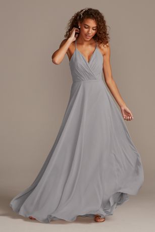 david's bridal grey long dress