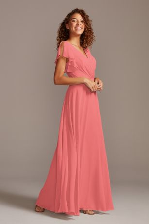 coral bridesmaid dresses with sleeves