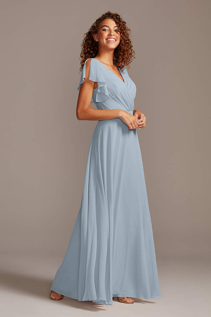 Woman Fashion V-neck Cap Sleeves Evening Party Gowns Long Bridesmaid Dresses 