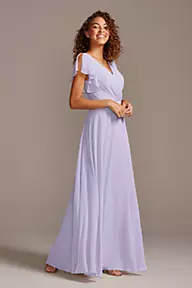 BMD49 - Lilac Bridesmaid Dress With Lace Cape
