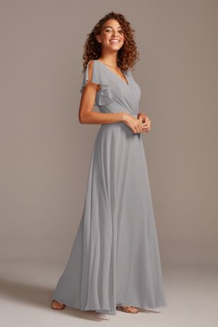 david's bridal grey long dress