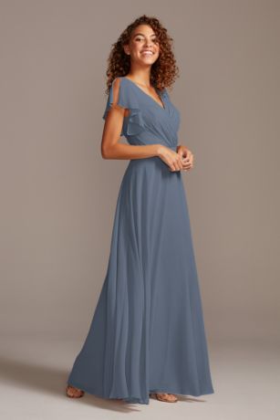 steel blue chiffon bridesmaid dresses