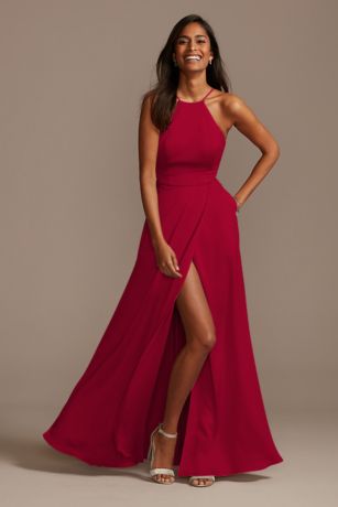 Crepe-Back Satin High Neck Bridesmaid ...