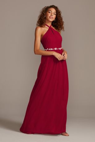 high neck burgundy bridesmaid dress