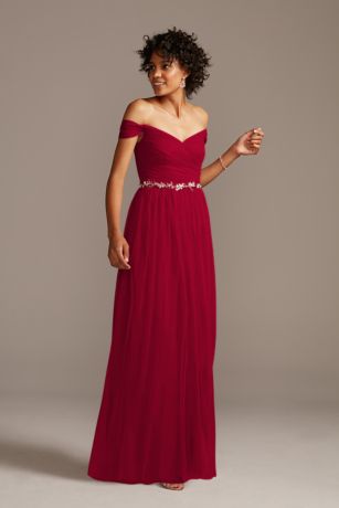 david's bridal off shoulder bridesmaid