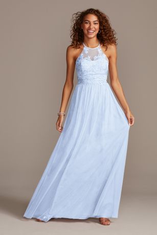 Picture of High-Neck Embroidered Soft Net Bridesmaid Dress