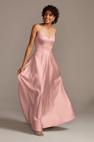Picture of Spaghetti Strap Satin A-Line Long Bridesmaid Dress