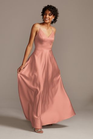 Picture of Spaghetti Strap Satin A-Line Long Bridesmaid Dress