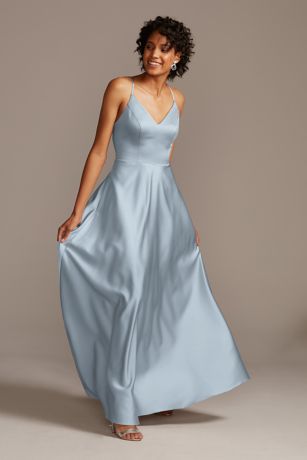 Picture of Spaghetti Strap Satin A-Line Long Bridesmaid Dress