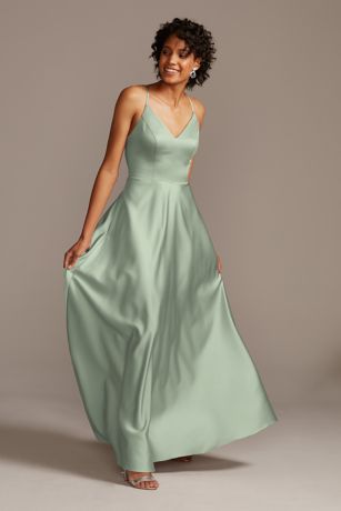 Picture of Spaghetti Strap Satin A-Line Long Bridesmaid Dress