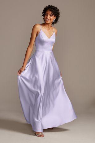 Picture of Spaghetti Strap Satin A-Line Long Bridesmaid Dress