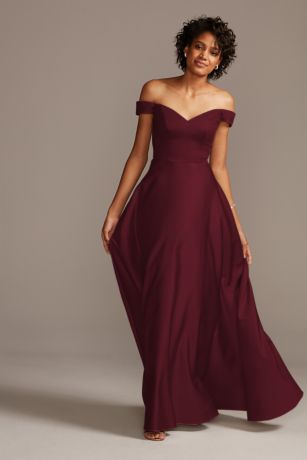 structured mikado strapless long bridesmaid dress