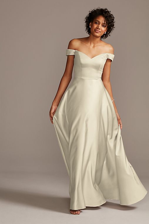 Celebrate DB Studio Off-Shoulder Satin A-Line Bridesmaid Dress