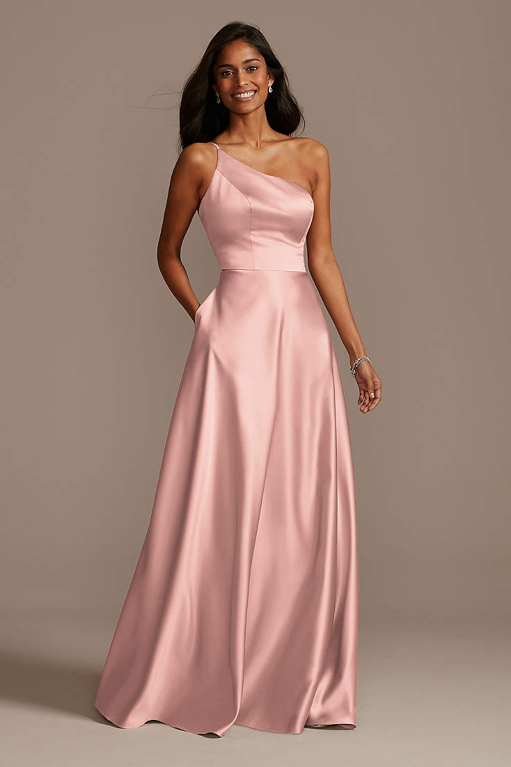 Light Pink Bridesmaid Silk Dress Wrap Ruffle Pink Satin Gown Wedding Guest Dress
