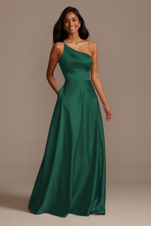 Picture of One Shoulder Satin A-Line Long Dress