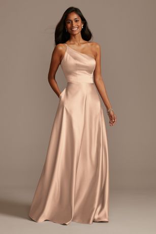 Picture of One Shoulder Satin A-Line Long Dress
