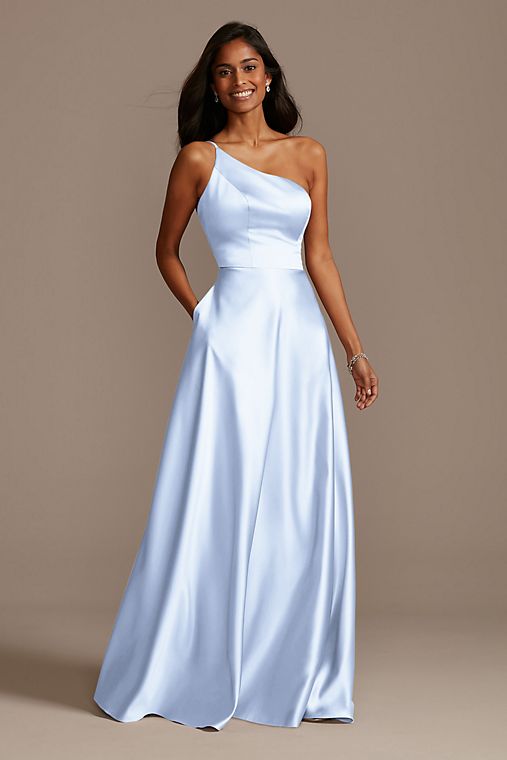 Celebrate DB Studio One Shoulder Satin A-Line Long Bridesmaid Dress