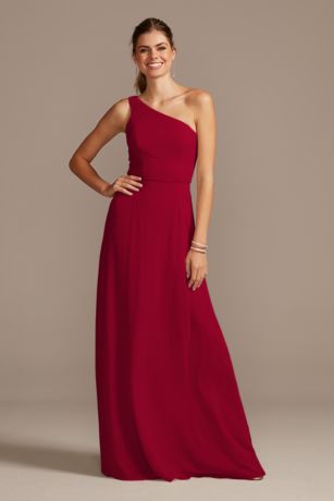 one shoulder pink bridesmaid dress