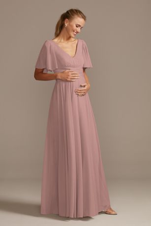 Picture of Flutter Sleeve Mesh Maternity Dress