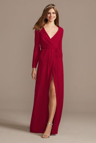 red bridesmaid dresses long sleeves