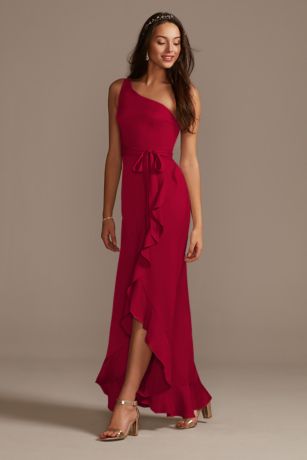 one shoulder crepe gown