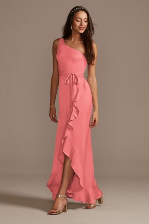 Picture of One Shoulder Crepe Satin Ruffle Dress