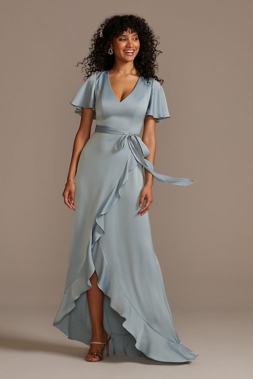 Celebrate DB Studio Flutter Sleeve Crepe Satin Ruffle Bridesmaid Dress