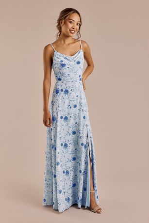 Picture of Floral Chiffon Cowl Neck Dress with Slit