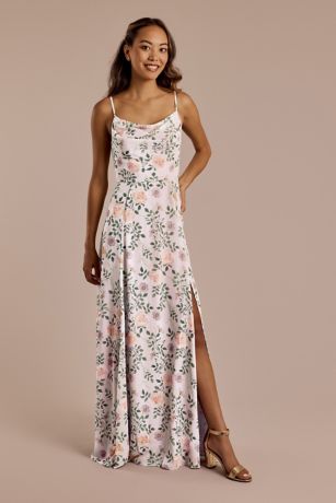 Picture of Floral Chiffon Cowl Neck Dress with Slit