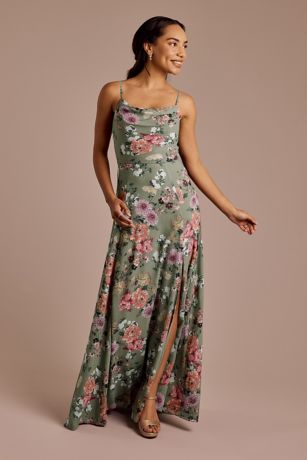 Picture of Floral Chiffon Cowl Neck Dress with Slit
