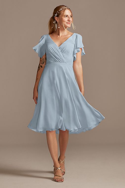 Celebrate DB Studio Flutter Sleeve Chiffon Short Bridesmaid Dress