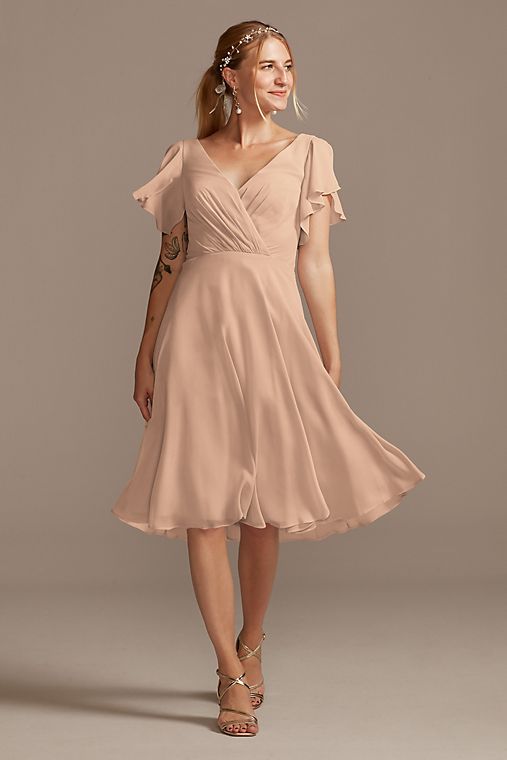 Celebrate DB Studio Flutter Sleeve Chiffon Short Bridesmaid Dress