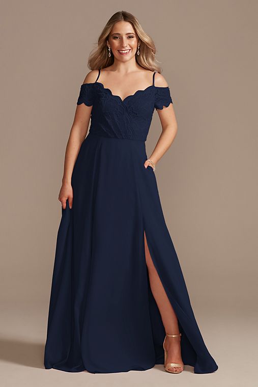 Celebrate DB Studio Lace Chiffon Off-Shoulder Long Bridesmaid Dress