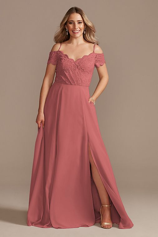 Celebrate DB Studio Lace Chiffon Off-Shoulder Long Bridesmaid Dress