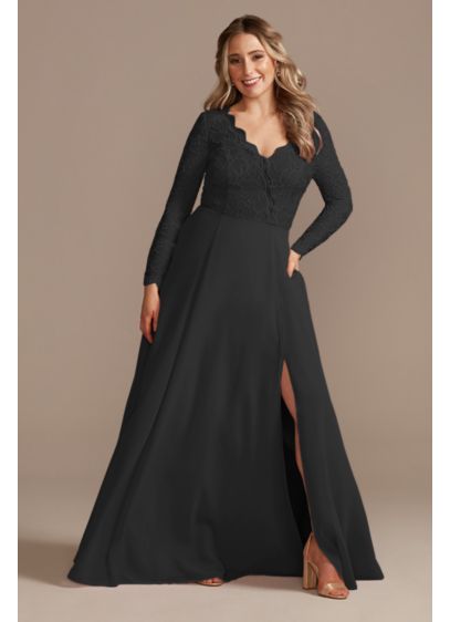 Lace Chiffon Long-Sleeve Long Bridesmaid Dress - A romantic bridesmaid dress with a stretch lace