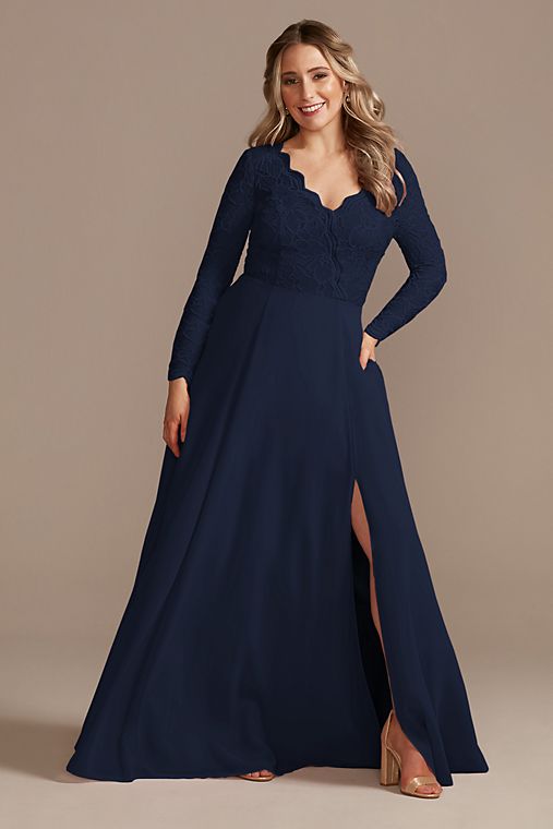Celebrate DB Studio Lace Chiffon Long-Sleeve Long Bridesmaid Dress