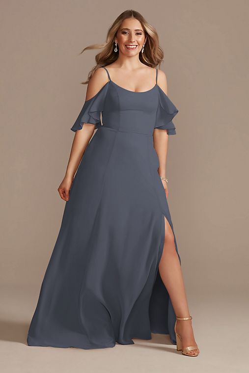 Celebrate DB Studio Cold-Shoulder Long Chiffon Bridesmaid Dress