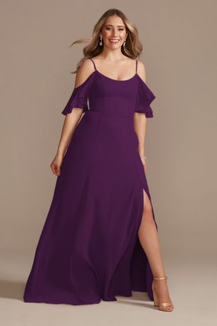 Celebrate DB Studio Cold-Shoulder Long Chiffon Dress in Plum Size: 20 David's Bridal