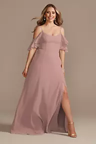 Celebrate DB Studio Cold-Shoulder Long Chiffon Bridesmaid Dress