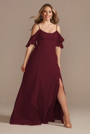 Celebrate DB Studio Cold-Shoulder Long Chiffon Dress in Wine Size: 16 David's Bridal