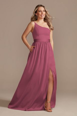 Picture of One-Shoulder Long Crepe Charmeuse Dress