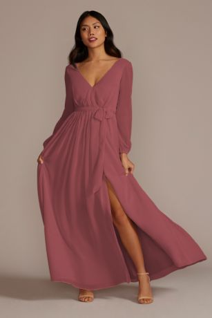 Picture of Long Sleeve Chiffon Dress with Slit