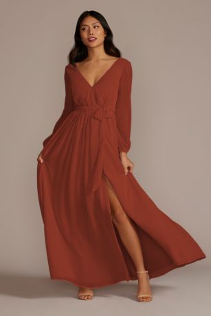 Picture of Long Sleeve Chiffon Dress with Slit