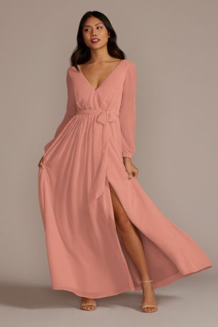 Picture of Long Sleeve Chiffon Dress with Slit