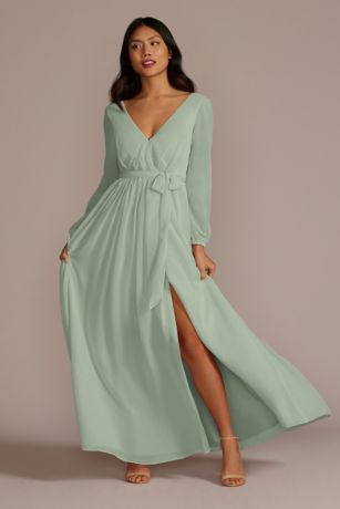 Picture of Long Sleeve Chiffon Dress with Slit