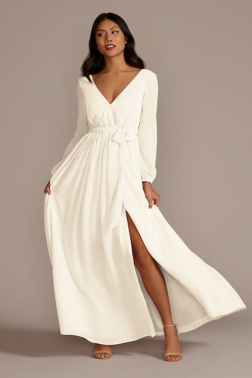 Celebrate DB Studio Long Sleeve Chiffon Bridesmaid Dress with Slit