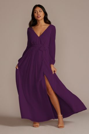 Picture of Long Sleeve Chiffon Dress with Slit
