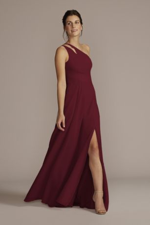 Celebrate DB Studio Chiffon One-Shoulder Cutout Dress in Wine Size: 24 David's Bridal
