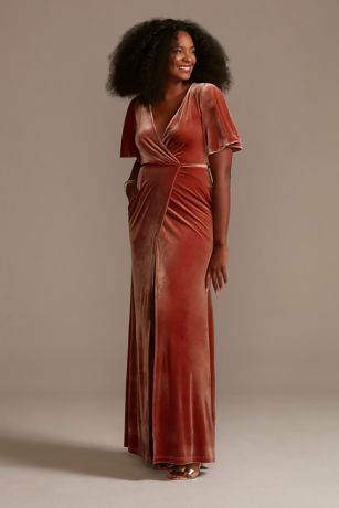 Picture of Stretch Velvet Flutter Sleeve Dress