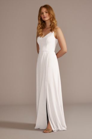 Picture of Celebrate DB Studio Chiffon Spaghetti Strap Dress in White Size: 8 David's Bridal